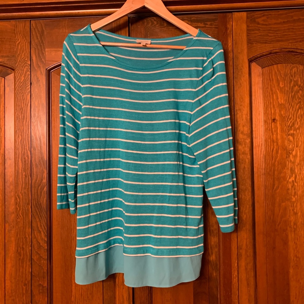 Talbots PL Aqua Blue and White top EUC